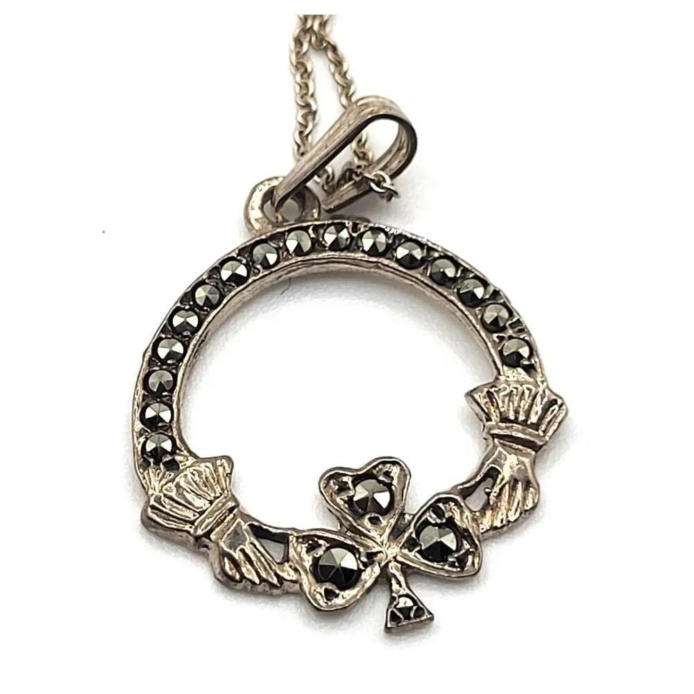 Irisn Sterling Silver Marcasite Pendant Necklace 17in